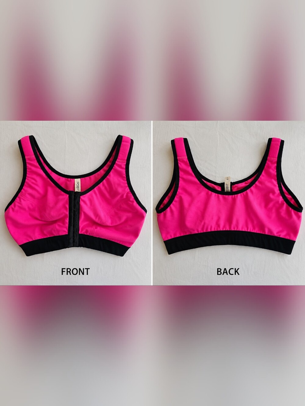 Lane Bryant Pink and Black Front-Zip Sports Bra